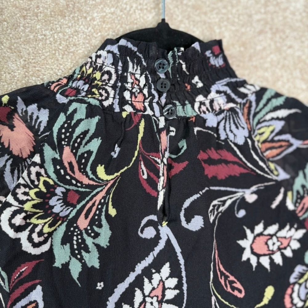 YUMI KIM Floral Blouse Top Women's XS‎ Black Long Sleeve Feminine - Picture 12 of 12